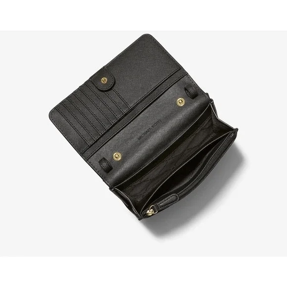 Michael Kors Jet Set Saffiano Leather Smartphone Crossbody Black Gold Timeless - Picture 2 of 10